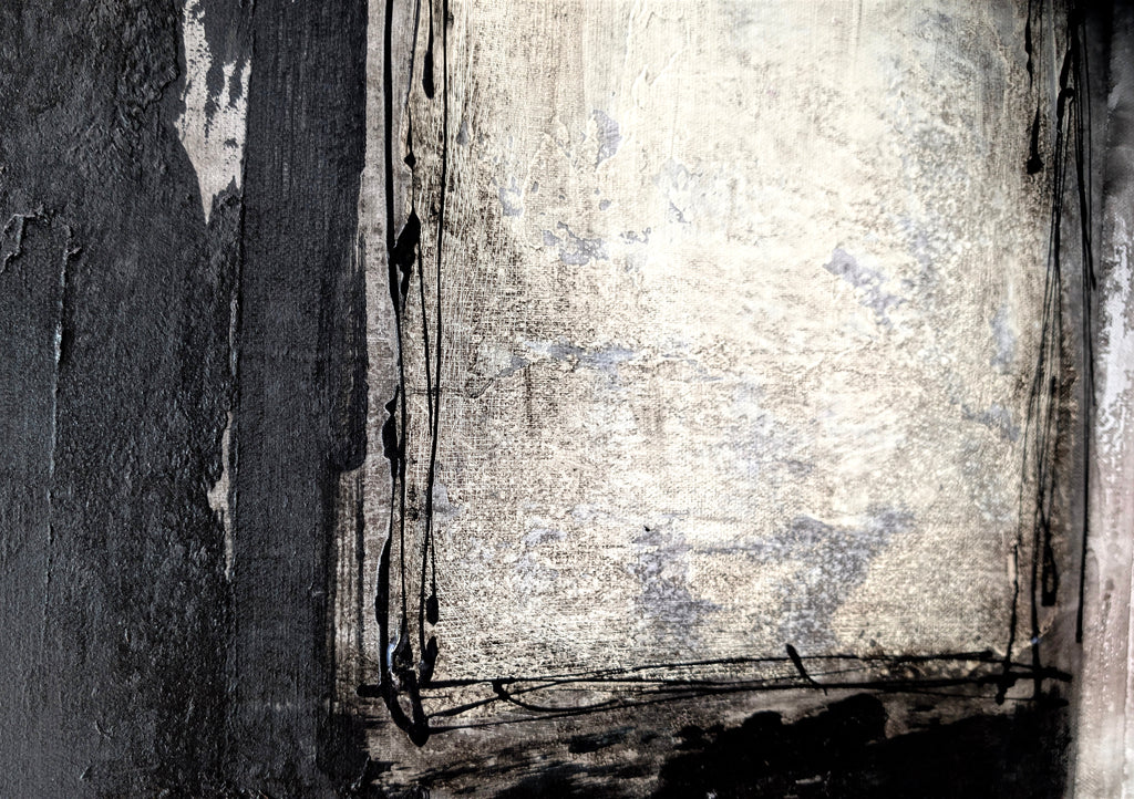 Erekle Kiparoidze, Threshold of Silence, Mixed Media on Canvas, Dark Americana Art, Textured Turquoise and Black Abstract, Heavy Impasto Minimalist Painting.