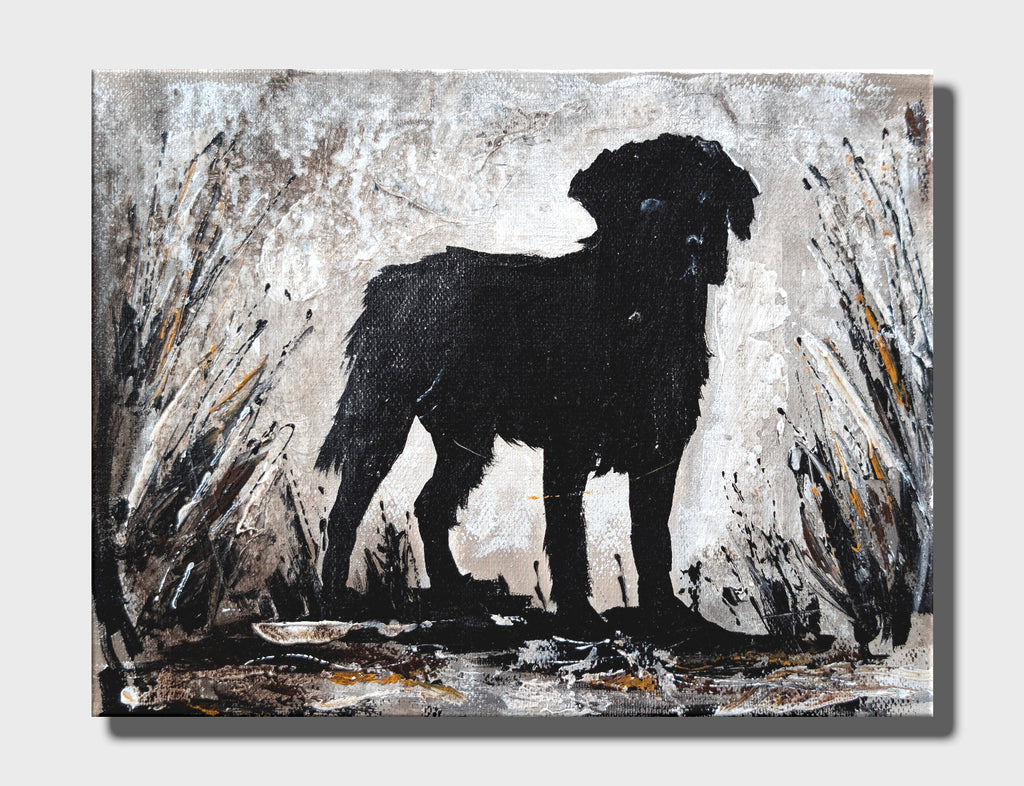 Erekle Kiparoidze, Echoes of the Pack 9-Piece Series, Mixed Media on Canvas, Dark Americana Art, textured dog silhouettes, high-contrast atmospheric painting.