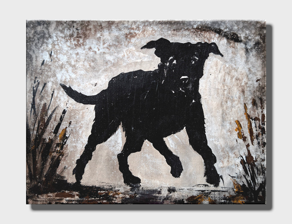 Erekle Kiparoidze, Echoes of the Pack 9-Piece Series, Mixed Media on Canvas, Dark Americana Art, textured dog silhouettes, high-contrast atmospheric painting.