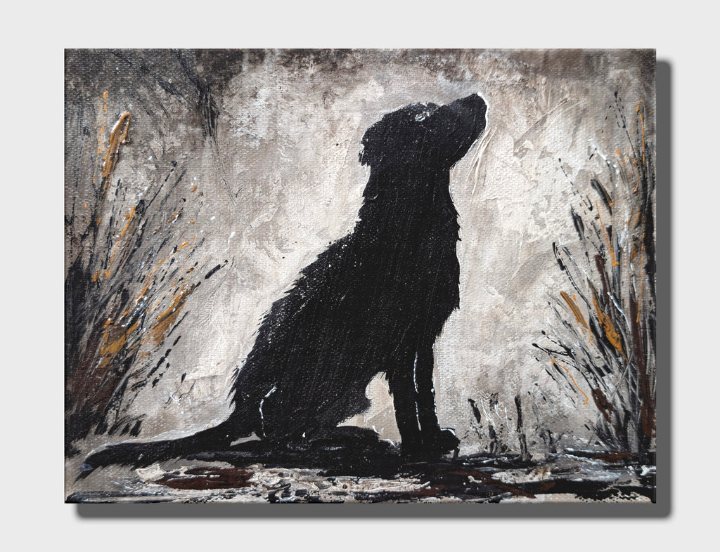 Erekle Kiparoidze, Echoes of the Pack 9-Piece Series, Mixed Media on Canvas, Dark Americana Art, textured dog silhouettes, high-contrast atmospheric painting.