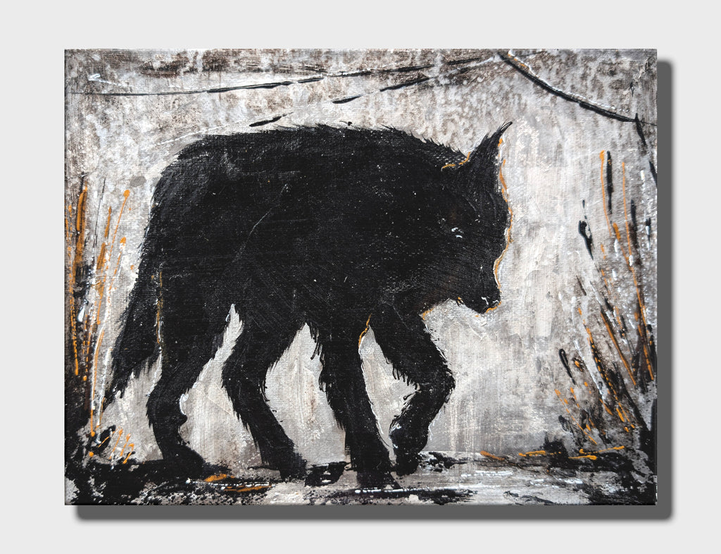 Erekle Kiparoidze, Echoes of the Pack 9-Piece Series, Mixed Media on Canvas, Dark Americana Art, textured dog silhouettes, high-contrast atmospheric painting.