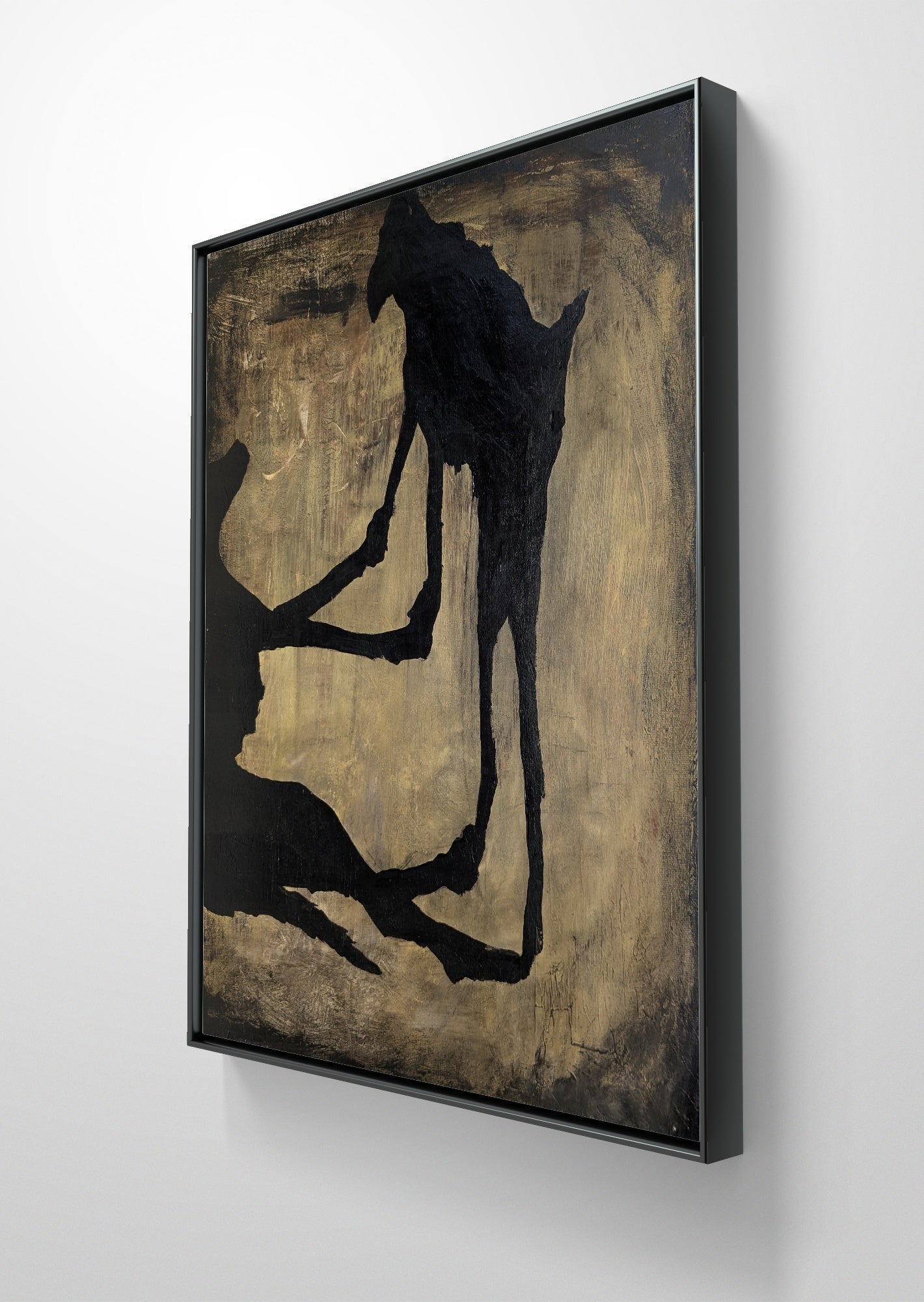 Erekle Kiparoidze, Stray Kinship, Acrylic and Oil on Canvas, textured silhouette of a street dog, industrial ochre background.