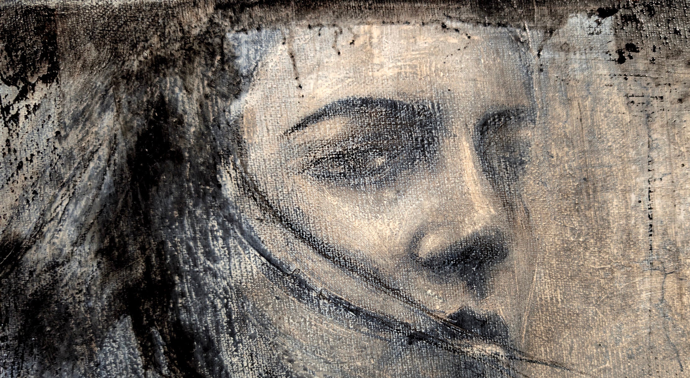 Erekle Kiparoidze, Echoes of Presence, Mixed Media on Canvas, Dark Americana Art, Textured Abstract Portrait, Charcoal and Oil Impasto.