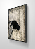 Erekle Kiparoidze, The Obsidian Sheep, Mixed Media on Canvas, Dark Americana Art, black sheep silhouette, textured industrial background.