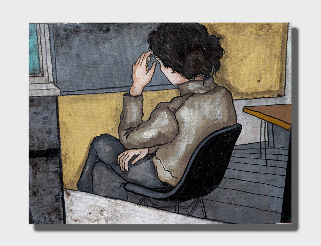 Erekle Kiparoidze, States of Solitude 2-Piece Series, Mixed Media on Canvas, Contemporary Raw Art, textured figurative paintings, expressive lonely woman silhouettes.