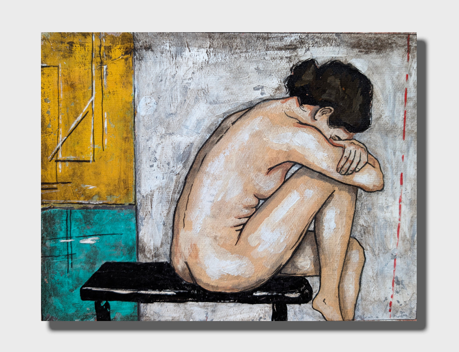 Erekle Kiparoidze, States of Solitude 2-Piece Series, Mixed Media on Canvas, Contemporary Raw Art, textured figurative paintings, expressive lonely woman silhouettes.