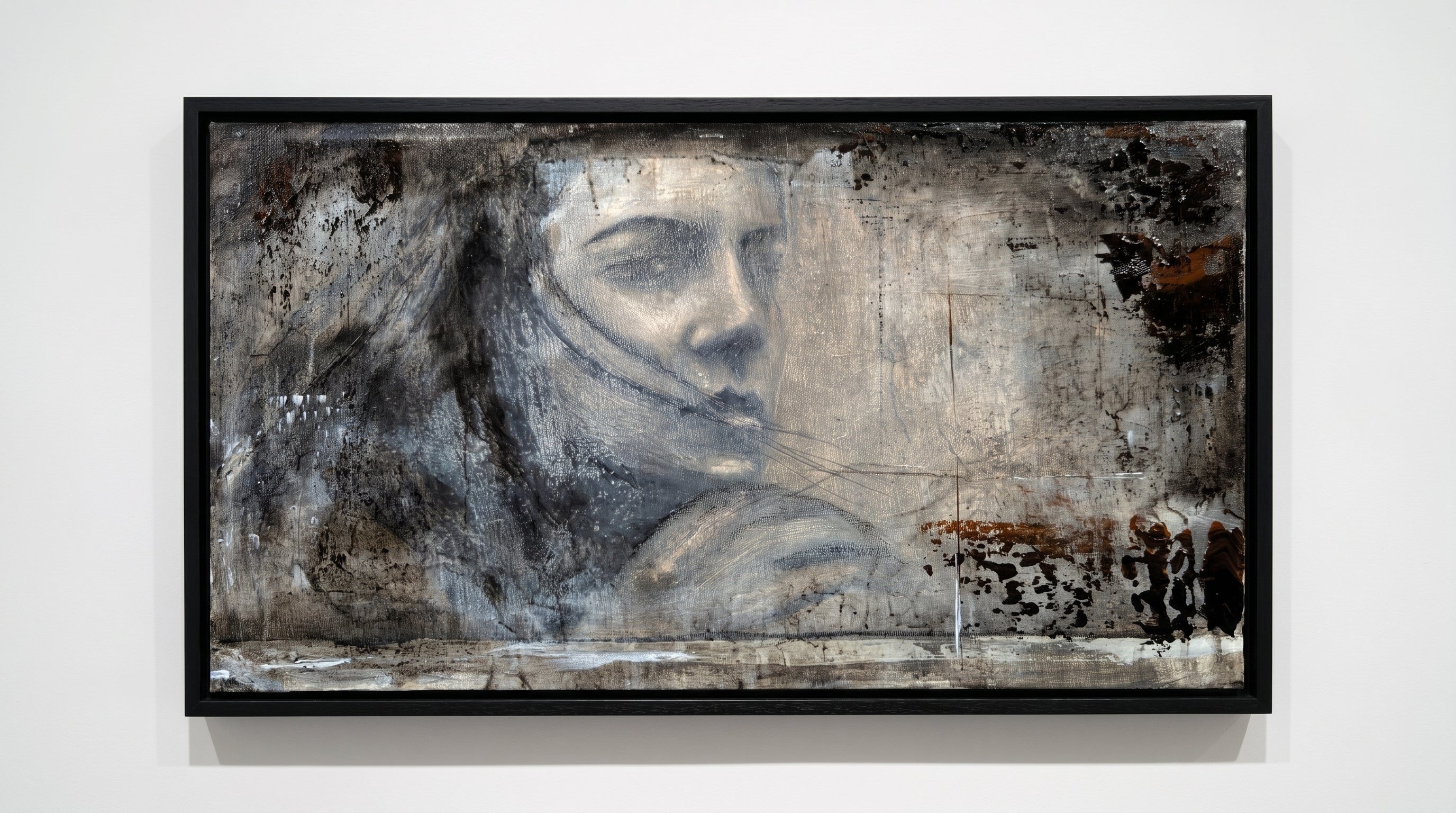 Erekle Kiparoidze, Echoes of Presence, Mixed Media on Canvas, Dark Americana Art, Textured Abstract Portrait, Charcoal and Oil Impasto.
