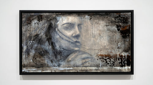 Erekle Kiparoidze, Echoes of Presence, Mixed Media on Canvas, Dark Americana Art, Textured Abstract Portrait, Charcoal and Oil Impasto.
